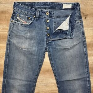 Diesel Jeans Men 29x34 Blue Larkee Straight Leg Denim Made Italy 0R8XY Hemmed 28